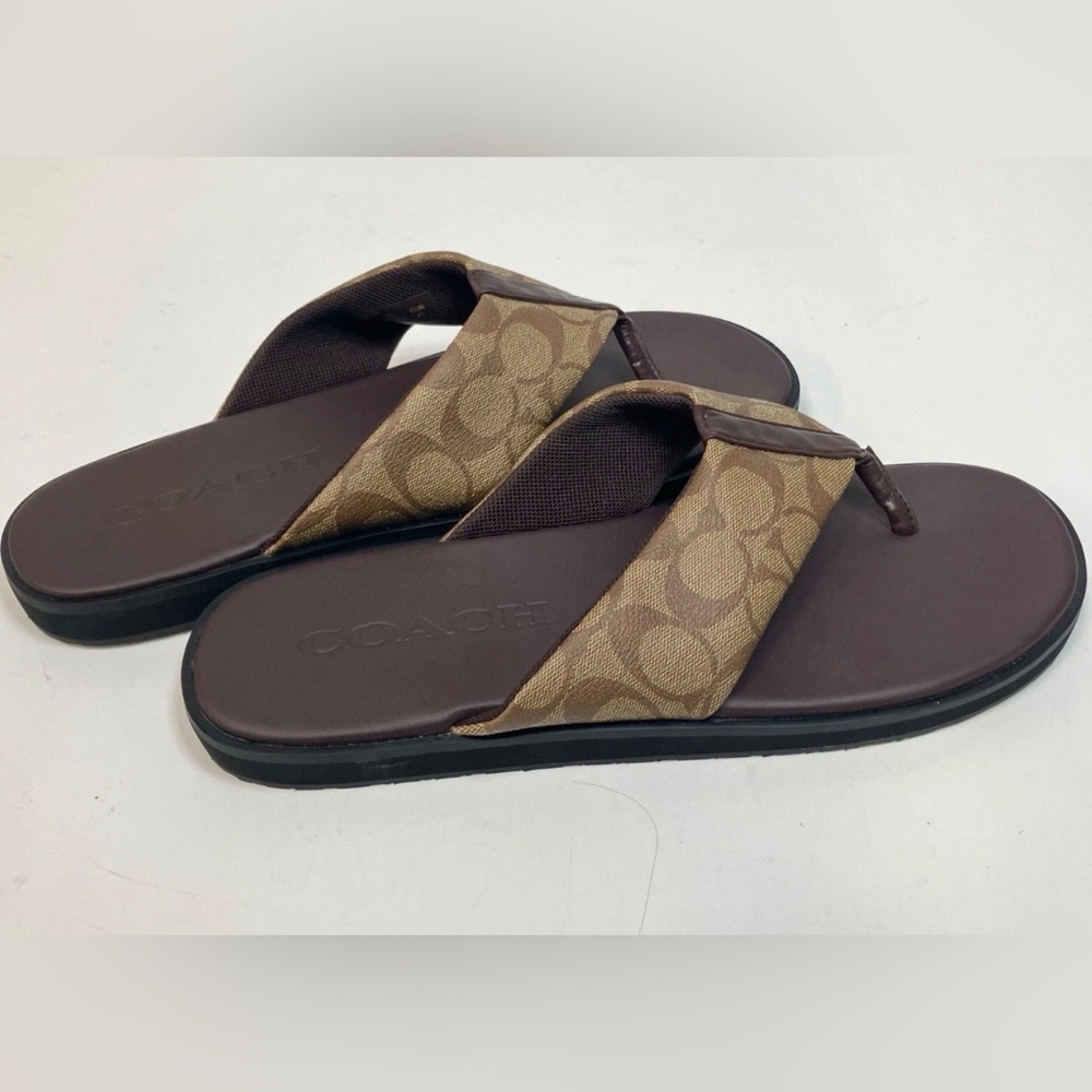 Coach Menโs Brown Tan Signature Logo Flip Flops ( size 13) 46